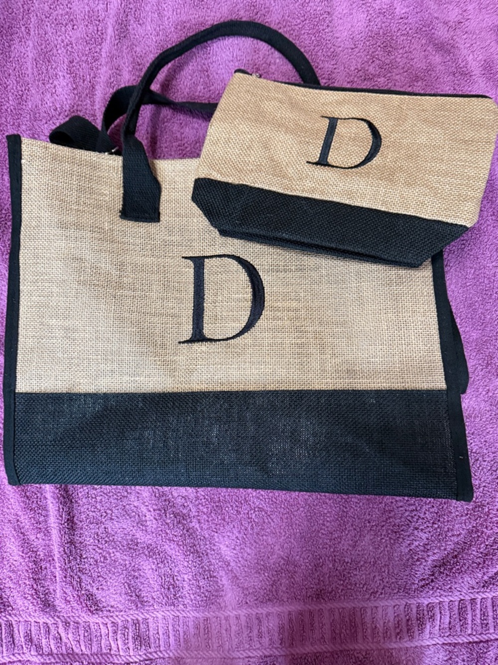 Monogram D Natural and Black Tote Set - Stylish Everyday Carry